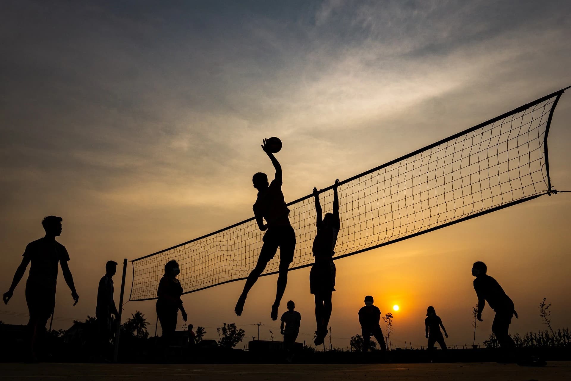 Athletes competing in an international volleyball match